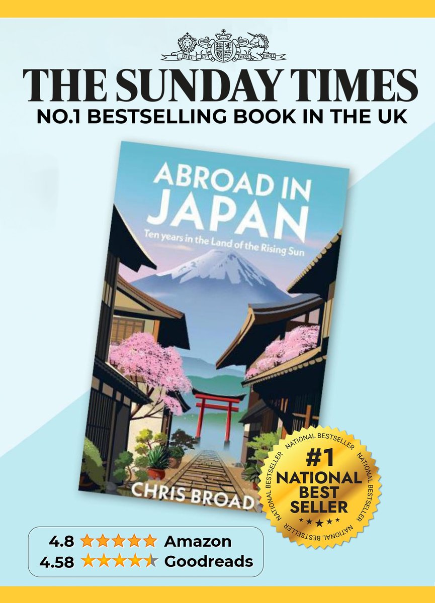 AbroadInJapan's tweet photo. Absolutely bloody bonkers! It's official. We did it guys🤯
The Abroad in Japan book is somehow the No.1 Sunday Times Bestseller, with the highest number of sales of any book in the UK this week.

Thank you so much to everyone for grabbing a copy and for all the amazing reviews so far. 

There were many times during the endless 6 months of writing in a room, when I nearly lost my mind, so it’s hard to put into words the relief, gratitude and sheer elation that I’m feeling right now.

And for those wondering, the audiobook will be out later in September - I’ll be recording it in London in a few weeks!

We’re so lucky to have such an incredible community around the world and it's been so damn fun to share this decade long journey with you all.

Time to celebrate with the biggest block of Camembert that I can possibly find 🎉