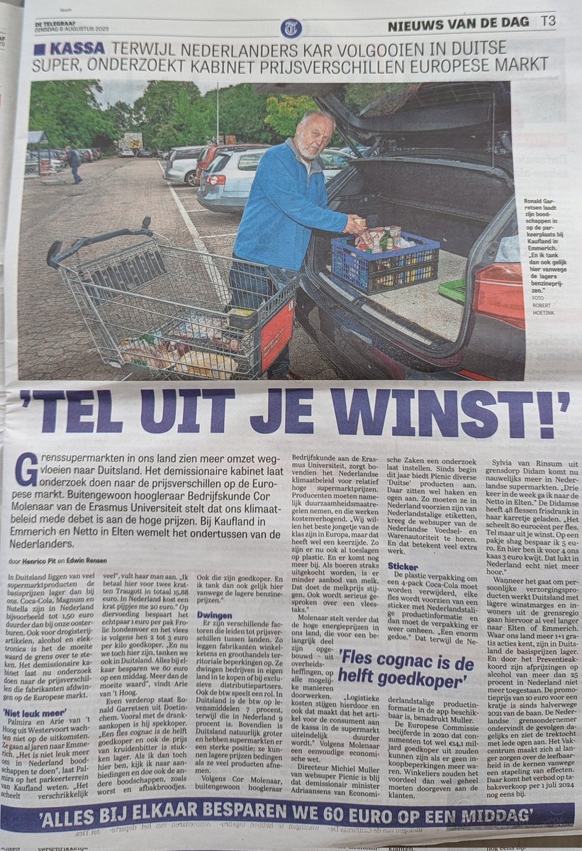 Ik was afgelopen week in Duitsland voor boodschappen en om te tanken. De prijsverschillen zijn bizar. Volgens hoogleraar is ons klimaatbeleid mede debet aan de hoge prijzen. Als groen - links - neoliberaal - nep christenen, de verkiezingen op 22 november winnen, dan is het leven