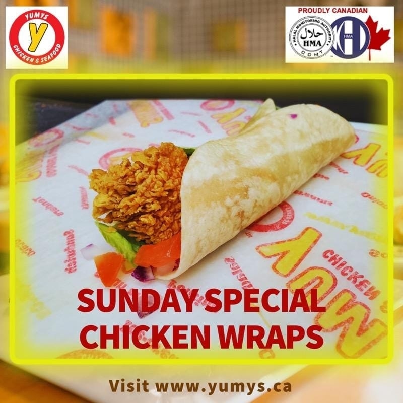 YumysChicken's tweet photo. Sunday Special Chicken wraps  for only $3.59+tax!
Visit Yumys today.
https://t.co/qb5Ym7oRGZ
#yumys #halal #hma #blogto #halalto #poutine #friedchicken #foodie #toronto #scarborough #fastfood #sandwhich #food #tenders #wraps #zabiha
#handprocessedhalal https://t.co/n1SnW8MdMy