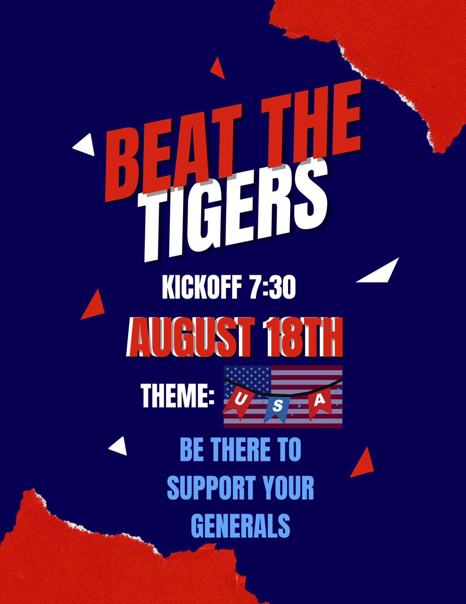 BREAKING NEWS: The Generals are about to beat the Tigers for the 2nd time IN A ROW this Friday at The Taj!!! Show up and BE LOUD!
Theme-U.S.A.🇺🇸🔴⚪️🔵