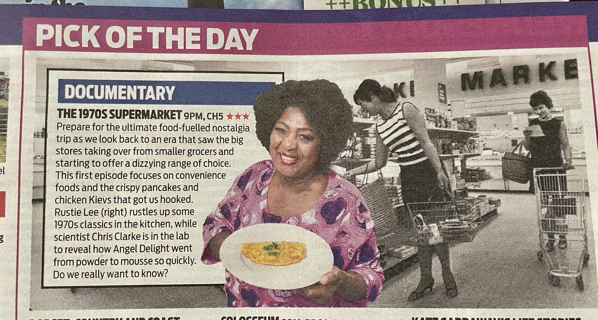 olliecwright's tweet photo. THE 1970s SUPERMARKET 
C5 9pm Weds Aug 16 : Picks of the Day galore &amp;  Sunday Times Critics Choice ‘the ultimate food fuelled nostalgia trip’ ‘an interesting lesson in how supermarkets evolved’ ‘a delicious wallow in nostalgia’ @Channel5Press @ObjectiveMediaG @channel5_tv https://t.co/FuxI0sfBTJ