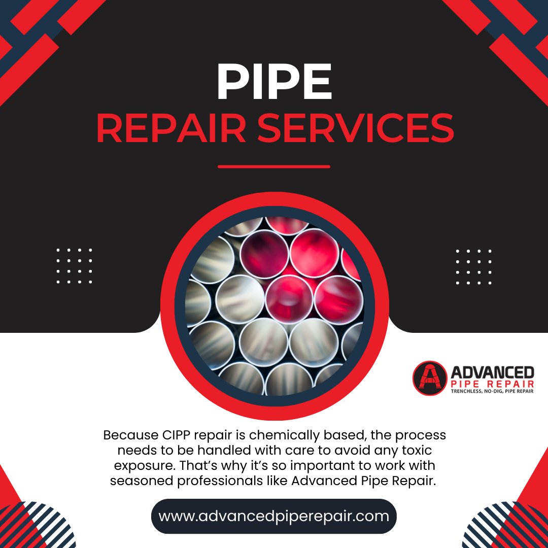 AdvancedPipeRep's tweet image. Because CIPP repair is chemically based, the process needs to be handled with care to avoid any toxic exposure. That’s why it’s so important to work with seasoned professionals like Advanced Pipe Repair. advancedpiperepair.com/cipp-2/ #PipeRepair #AdvancedPipeRepair #CIPP