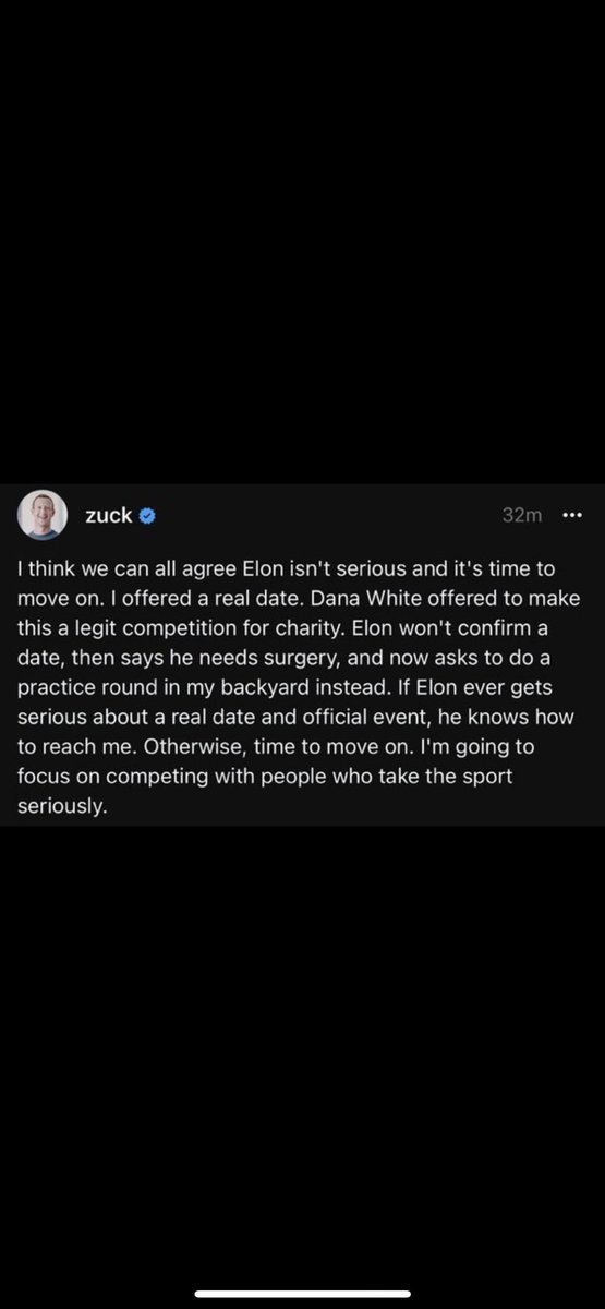 CultureCrave's tweet photo. Mark Zuckerberg says Elon Musk is all talk 

“I think we can all agree Elon isn’t serious and it’s time to move on” https://t.co/BZdapJ9iqX