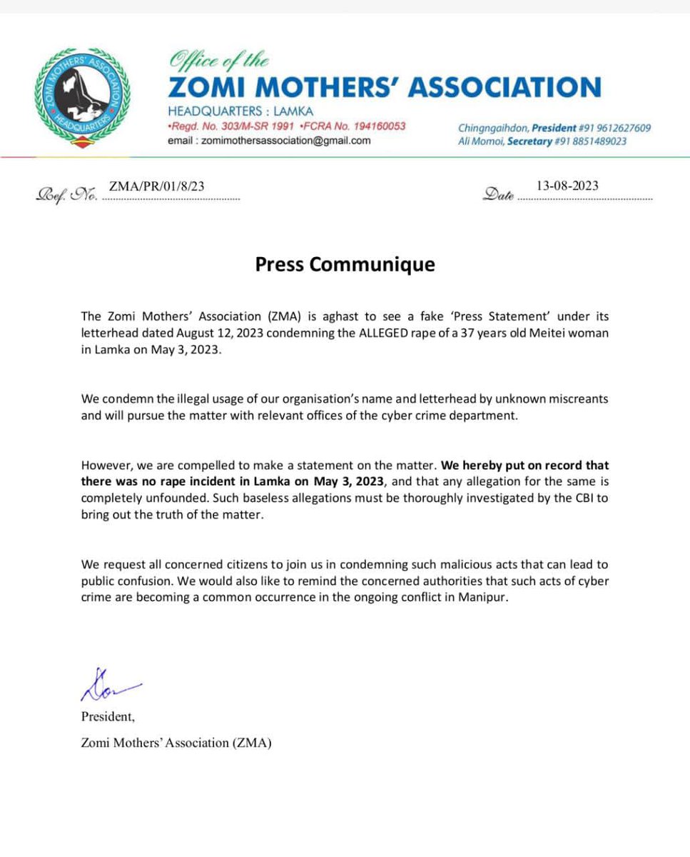 debunkedthelie's tweet photo. Dear @LicypriyaK Since the Zomi Mothers Association (ZMA) has put on record that 'there was no rape incident in Lamka on May 03, 2023' and demanded an impartial CBI Inquiry into the matter to bring out the truth and also India Today NE has already deleted the post. Now, will you (or daddy) apologise for your misleading tweets on the incident which never happened? Or do you need the manufactured lies to be actually dubunked before the world and in that case it would be way too embarassing??
#SaveKuki_ZoTribals #TribalLivesMatter 
#StopClowningAroundAnd 
#SeparateAdministration 
#SeparateAdministration4Kuki_Zo 
#Tribalunity 
@UN @UNHumanRights @OHCHRAsia @IndiaAboriginal @IndiaToday @IndiaTodayNE @PTI_News @PIBHomeAffairs @aajtak @arunachalite @paulphoenix1985 @AnalyticalKuki @ANI @newslaundry @News9Tweets @zogam_tangval @BDUTT @meipat @BinaNepram @GretaThunberg @MichaelEMann @ayanaeliza @KHayhoe @DrShepherd2013 @Zoukim27 @DeborahTungnung @SpinozaKuki @LSGangte @BaalduC @Khulkonns_3382 @bommi_marie