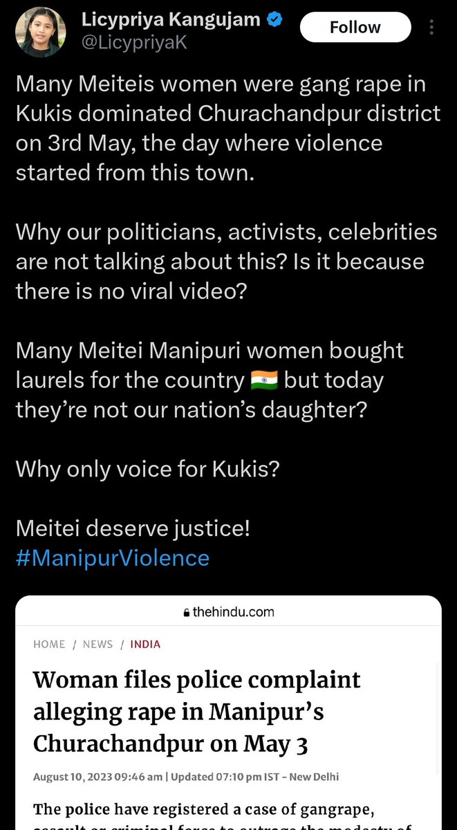 debunkedthelie's tweet photo. Dear @LicypriyaK Since the Zomi Mothers Association (ZMA) has put on record that 'there was no rape incident in Lamka on May 03, 2023' and demanded an impartial CBI Inquiry into the matter to bring out the truth and also India Today NE has already deleted the post. Now, will you (or daddy) apologise for your misleading tweets on the incident which never happened? Or do you need the manufactured lies to be actually dubunked before the world and in that case it would be way too embarassing??
#SaveKuki_ZoTribals #TribalLivesMatter 
#StopClowningAroundAnd 
#SeparateAdministration 
#SeparateAdministration4Kuki_Zo 
#Tribalunity 
@UN @UNHumanRights @OHCHRAsia @IndiaAboriginal @IndiaToday @IndiaTodayNE @PTI_News @PIBHomeAffairs @aajtak @arunachalite @paulphoenix1985 @AnalyticalKuki @ANI @newslaundry @News9Tweets @zogam_tangval @BDUTT @meipat @BinaNepram @GretaThunberg @MichaelEMann @ayanaeliza @KHayhoe @DrShepherd2013 @Zoukim27 @DeborahTungnung @SpinozaKuki @LSGangte @BaalduC @Khulkonns_3382 @bommi_marie