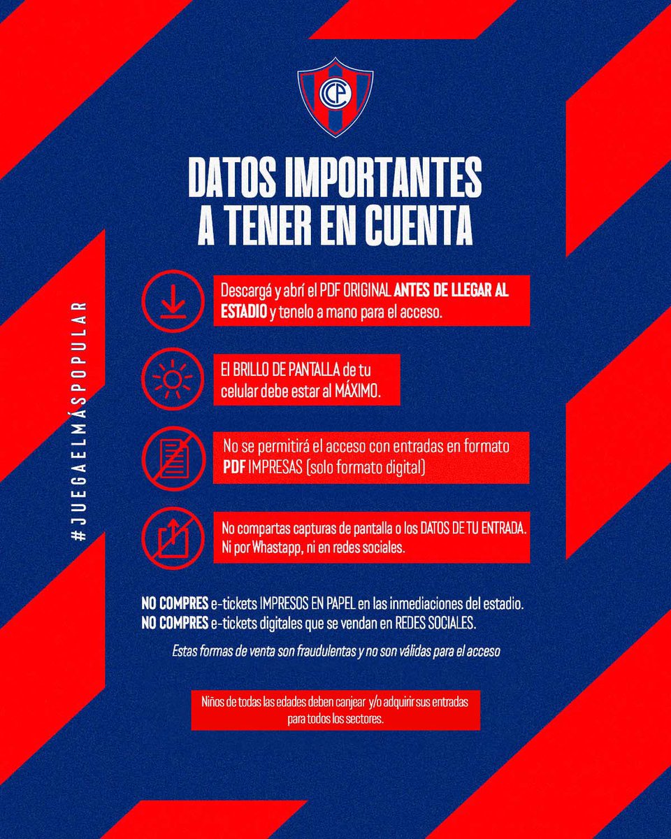 SociosCCP's tweet photo. Atención Socias/os a estás recomendaciones ‼️

Socios Vitalicios ingresan directamente presentando su carnet o cedula de identidad 🪪

No se permitirá el acceso con entradas en formato PDF IMPRESO 📄❌

Niños de todas las edades canjean sus entradas 🎟️

#SociosDelMásPopular 💙❤️ https://t.co/xuDI6kzziy