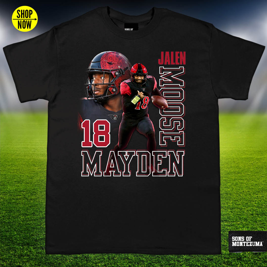 📢AZTECS WON Last Night! 😎 Make Today, a SONday...with an Official Jalen 'Moose' Mayden Tee ⚫️🔴🏈🫎🫎🫎#sdsu All NIL Merch sold exclusively at: sons-of-montezuma.myshopify.com/collections/ni…