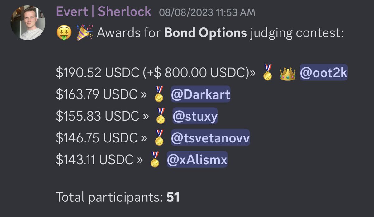 Introducing <a href="/oot2k1/">oot2k</a> 

Role: Security Researcher🕵️
Accolades: Top judge for Sherlock security automation builder

oot2k consistently ranks top 5 in multiple judging contests on Sherlock. His ability to determine legitimacy and severity of bugs makes him a valuable part of the team