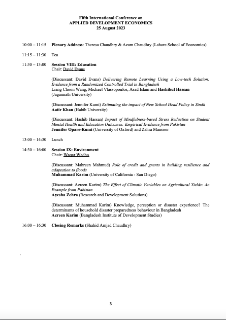 CREB_Pak's tweet photo. 1) Program and registration details for Applied Development Economics Conference (#ADE2023) to be held from 23-25 August, 2023 are now available.
Register Now: https://t.co/Se8sEa4dNe
Program attached!! https://t.co/4TvlYfnZfZ