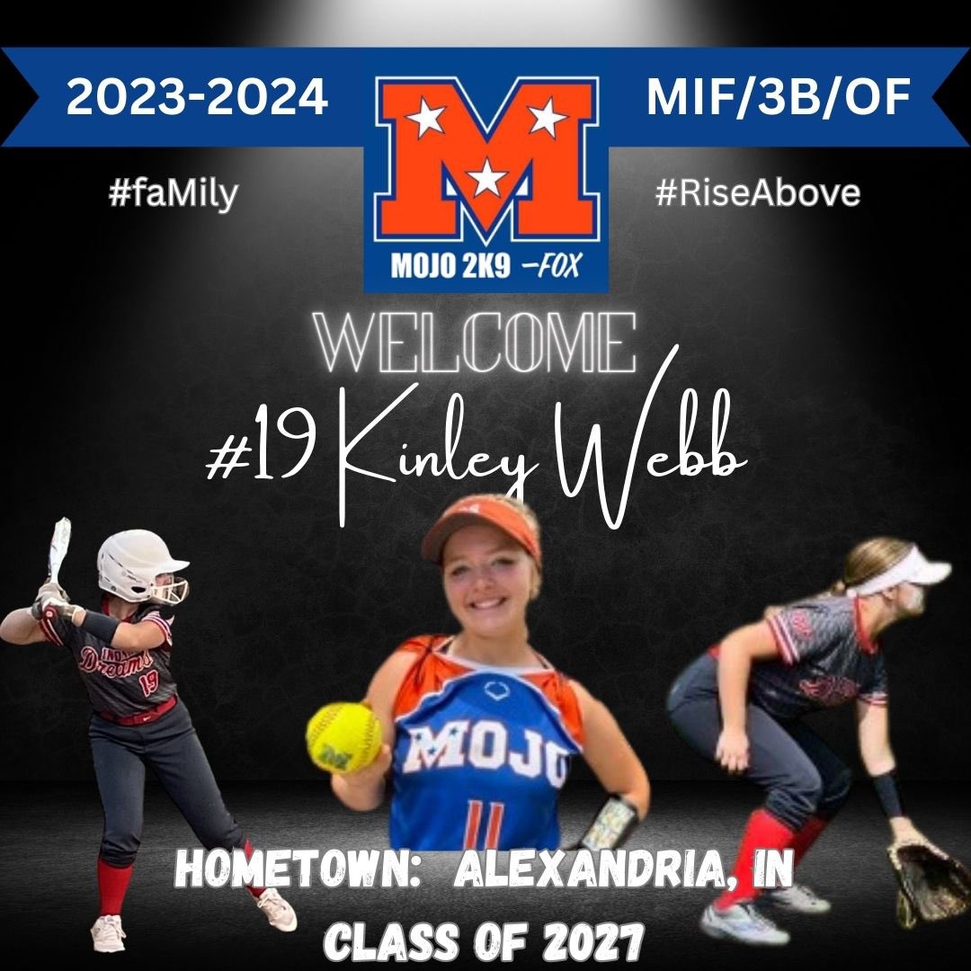 ArmorEliteFox's tweet photo. Introducing the @MOJO2K9FOX 2023-2024 roster we welcome #19 Kinley Webb and family. #FaMily #RiseAbove #MojoReloaded #Next @TnMojoFastpitch @kinley_webb_19 https://t.co/dY6nMTM5dh