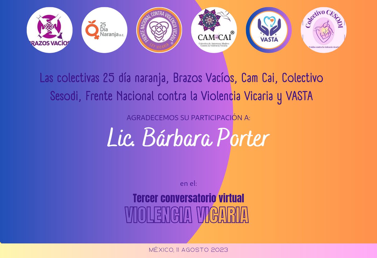 VASTA_MX's tweet photo. Las colectivas @25DiaNaranjaAc, @brazosvaciosac, @cam_cai, @ColectivoCesodi, @FNCVVICARIA y @VASTA_MX, agradecemos la participación de #BarbaraPorter, @natalia_glez y @Stolae en el Tercer Conversatorio Virtual de Violencia.

Transmisión completa 👇
https://t.co/UaTfezdUEZ https://t.co/ByW2OWvg59