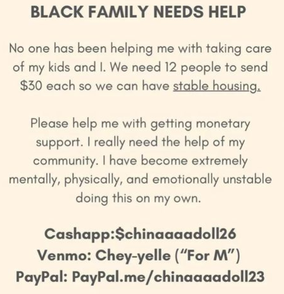 scodalion's tweet photo. Mercedes (@chinaaaadoll25 on IG) is a disabled single Black mom living in a hotel w/ her kids. They've been experiencing a lot of long power outage, often leaving them with spoiled food.

On-going support is also needed to cover $395/week room fee. Pls help out!

#MutualAid https://t.co/REzZwQ4kA3