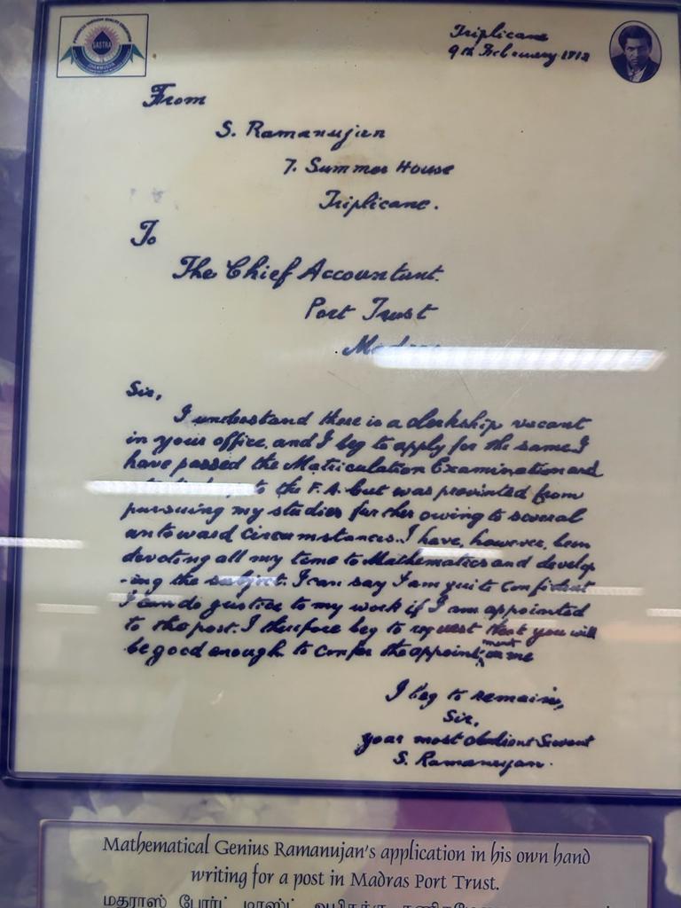 drjsrajkumar_'s tweet photo. #SrinivasaRamanujanMuseum #SrinivasaRamanujan
#Treasuretrove of #letters and #photos
And his statement of #MathsEquation as a #RoutetoseeGod
#Wonderful to visit and #admire the #genius of this #jewelofIndia
#India #TamilNadu #Kumbakonam #Mathematics #SastraUniversity @SastraUniv https://t.co/wYSaAdjvJd