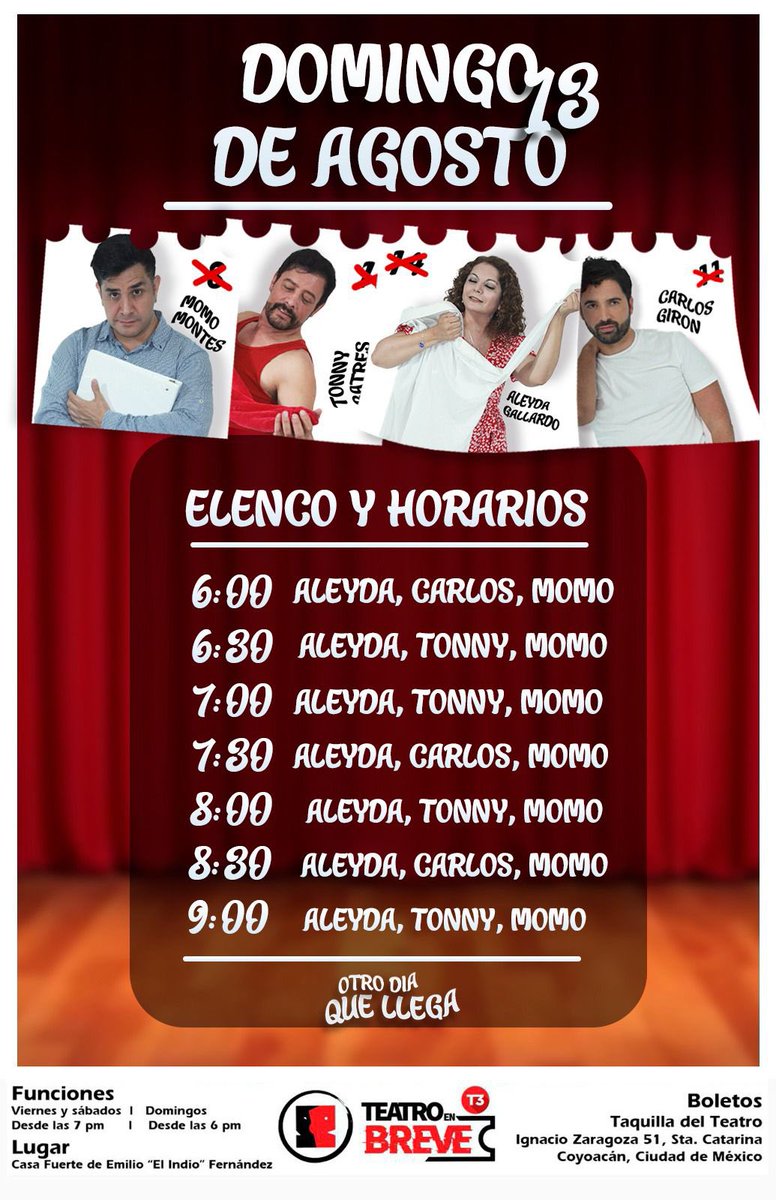Jiménez Producciones (@jimenezprod) on Twitter photo No se queden en casa viendo la final de un contenido que no les suma. Mejor vengan al teatro al estreno de <a href="/Tonnybatres/">Tonny Batres</a> en #otrodíaquellega ¡Los esperamos a partir de las 6:00 pm en la casa fuerte de Emilio “El Indio” Fernández. No se queden en casa viendo la final de un contenido que no les suma. Mejor vengan al teatro al estreno de <a href="/Tonnybatres/">Tonny Batres</a> en #otrodíaquellega ¡Los esperamos a partir de las 6:00 pm en la casa fuerte de Emilio “El Indio” Fernández.
