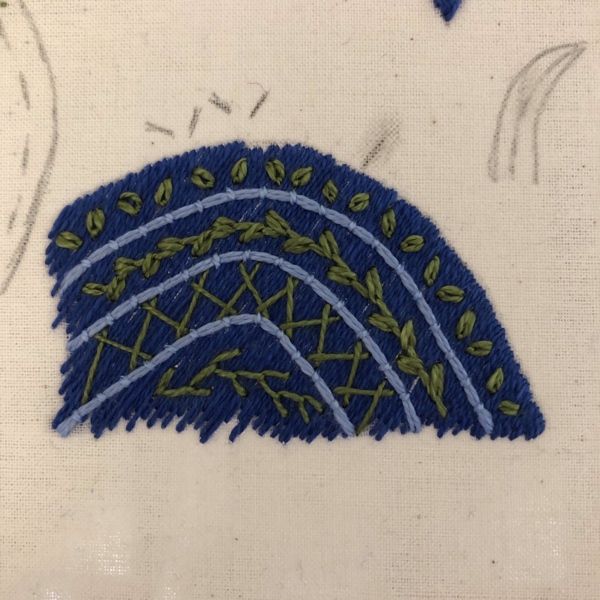 AStitchinQuine's tweet photo. This is the big one, 6 stitches on a hastily worked class sample, what are they?? #embroidery #embroiderer #stitching #stitchery #stitches #RSN #surfacestitches https://t.co/NmxsOi1nUj
