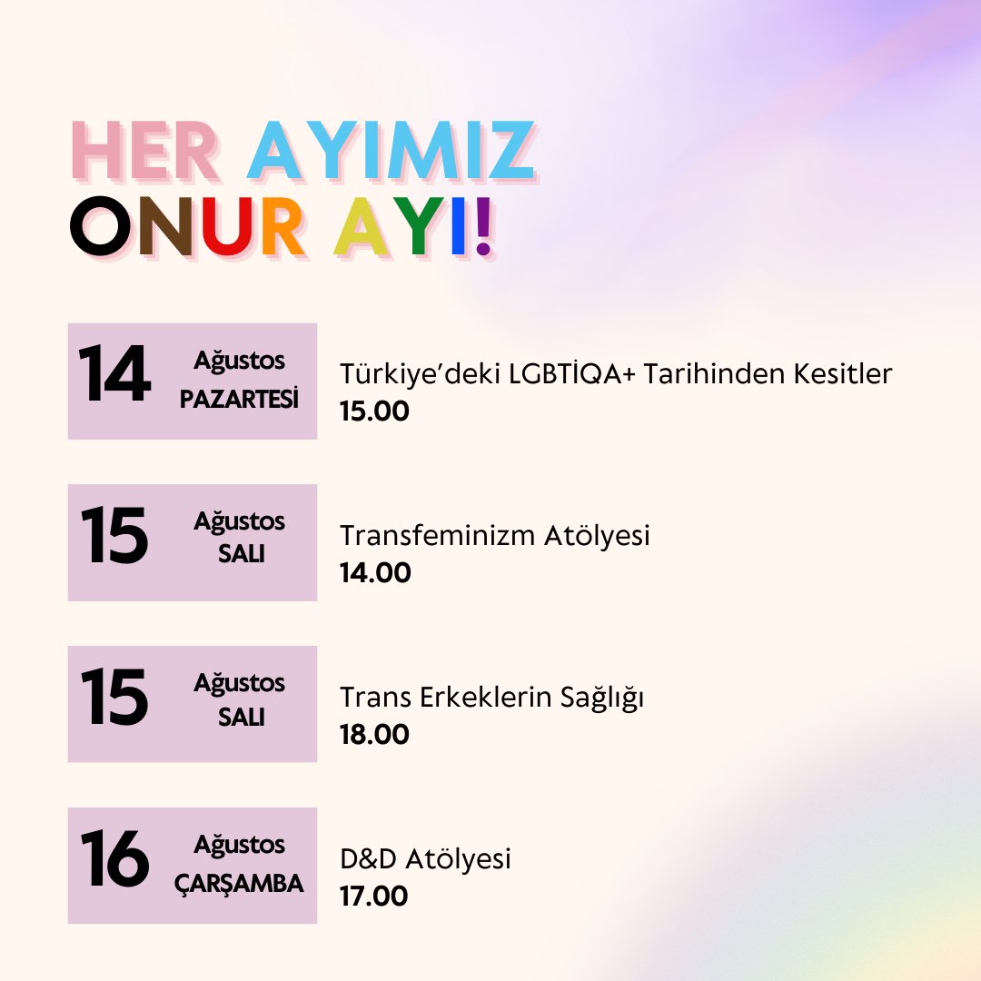QueerDeerr's tweet photo. Lubunya bitti demeden bitmez! 

Ankara’daki üniversiteli kuir toplulukları olarak, “Her ayımız onur ayı!” diyor ve dolu dolu bir takvimle sizlere bir selam gönderiyoruz. https://t.co/s306PYmIeR