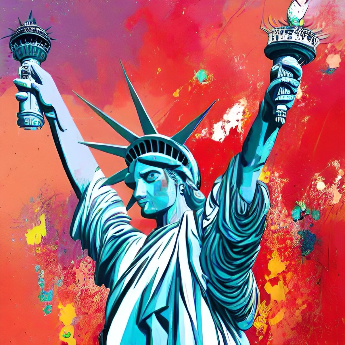PromptTings's tweet photo. 2 Torches color splash #ladyliberty #colorsplash #AIart #digitalart #promptart https://t.co/Fm3XMnBh9x