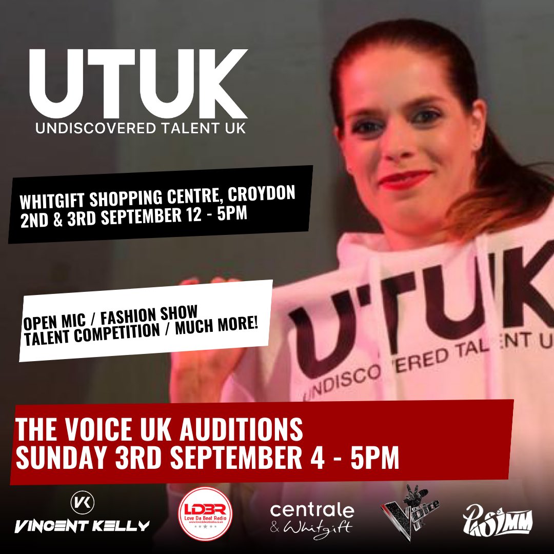 Join us <a href="/centralewg/">Centrale & Whitgift Croydon</a> for 2 days of Open mic. Fashion show and Talent competitions. We are also joined by the producers of <a href="/thevoiceuk/">The Voice UK</a> 

RSVP 👉 tinyurl.com/2nrjy86c

<a href="/CheckOutCroydon/">Check Out Croydon</a> @CroydonBID <a href="/DJVINCENTKELLY/">DJ Vincent Kelly</a> <a href="/CroydonGuardian/">Croydon Guardian</a> <a href="/MadeCroydon/">Made in Croydon</a>