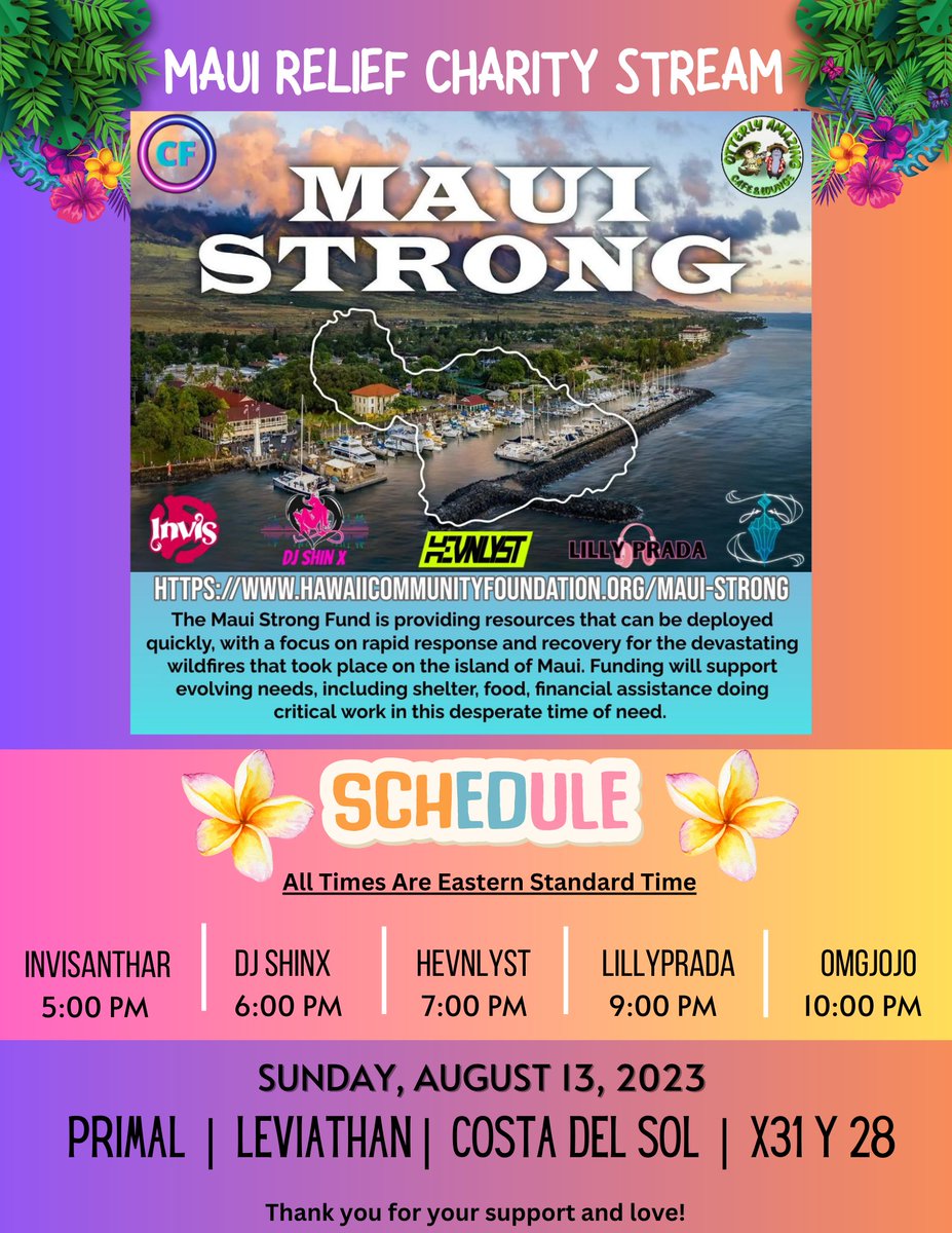 Later today we're gonna be fundraising for those that have been affected by devastating wildfires in Maui! w/ @ShinjaVTuber <a href="/Hevnlyst/">Hevnlyst</a> @LillyPradaFFXIV <a href="/psyjojo/">OmgJoJo</a>