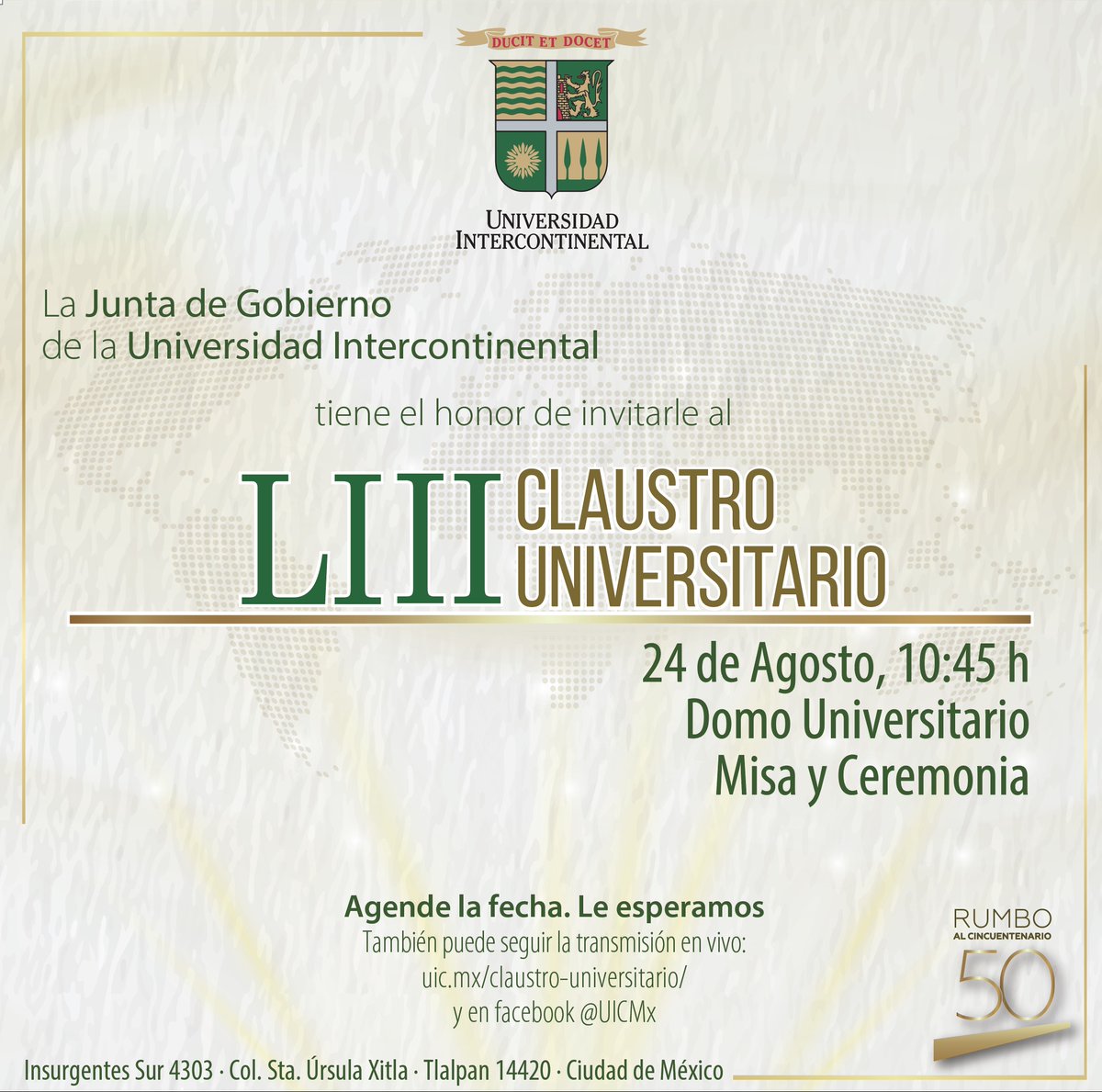 uicmx's tweet photo. #ComunidadUIC La Universidad Intercontinental extiende una cordial invitación al "LIII Claustro Universitario" ¡Juntos compartiremos conocimientos, experiencias y fortaleceremos la comunidad académica!
#Claustro #OrgulloUIC #CrecimientoProfesional https://t.co/aJw5kKHUqe