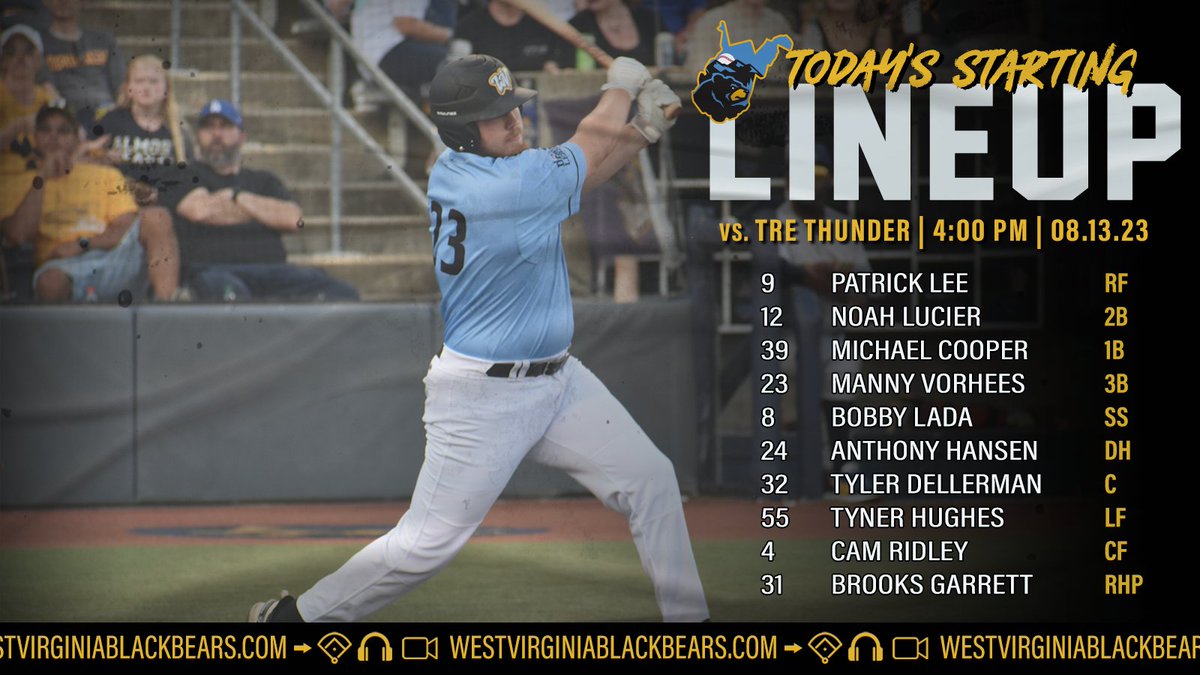 WVBlackBears's tweet photo. Here's our starting lineup for the series finale against the Thunder! https://t.co/U9Dw6ZM6hr