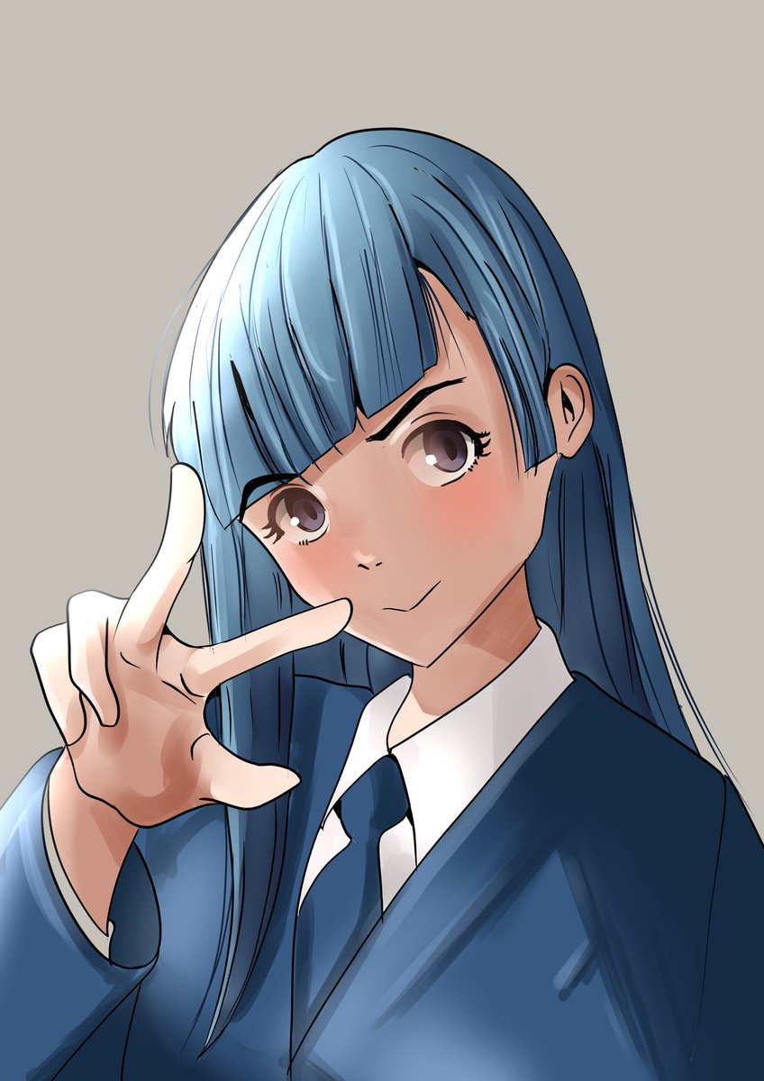 1girl solo blue hair long hair necktie bangs looking at viewer  illustration images