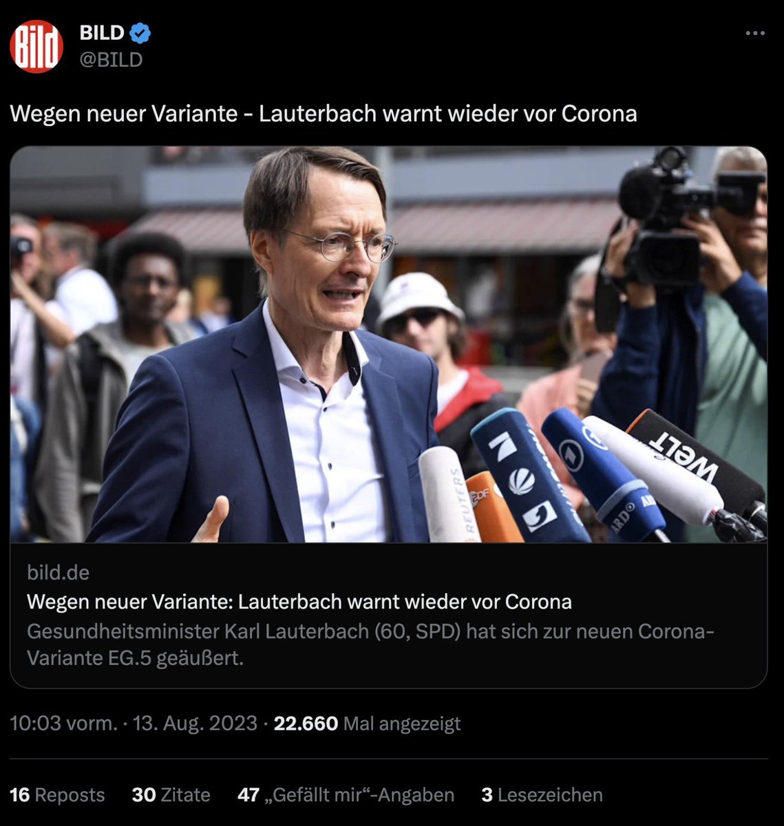 Während es in #Deutschland mit der #Ampel kontinuierlich bergab geht, wirft #Lauterbach den Panikmodus wieder an. #BionTech's Verluste müssen ja irgendwie wieder ausgeglichen werden...