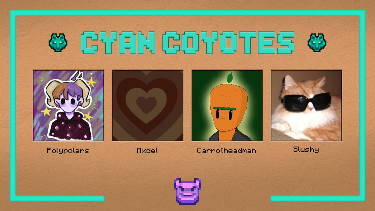 MadnessMCC's tweet photo. 👑Announcing the Cyan Coyotes👑

Polypolars, Mxdel, Carrotheadman, and Slushy

Watch them play on August 19th at 8pm BST! https://t.co/7jlHb3qToj