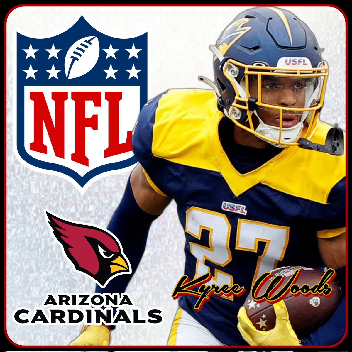 ProLevelAgents's tweet photo. @ProLevelAgents is excited to announce our client &amp; @USFLShowboats Safety @kyreewoods6 has been invited to tryout for the @AZCardinals this week.

Kyree played collegiately at @AztecFB before joining the @IndoorFL

In 2023, Kyree became @PFF #1 ranked DB in the @USFL https://t.co/KCnPP4UhYo