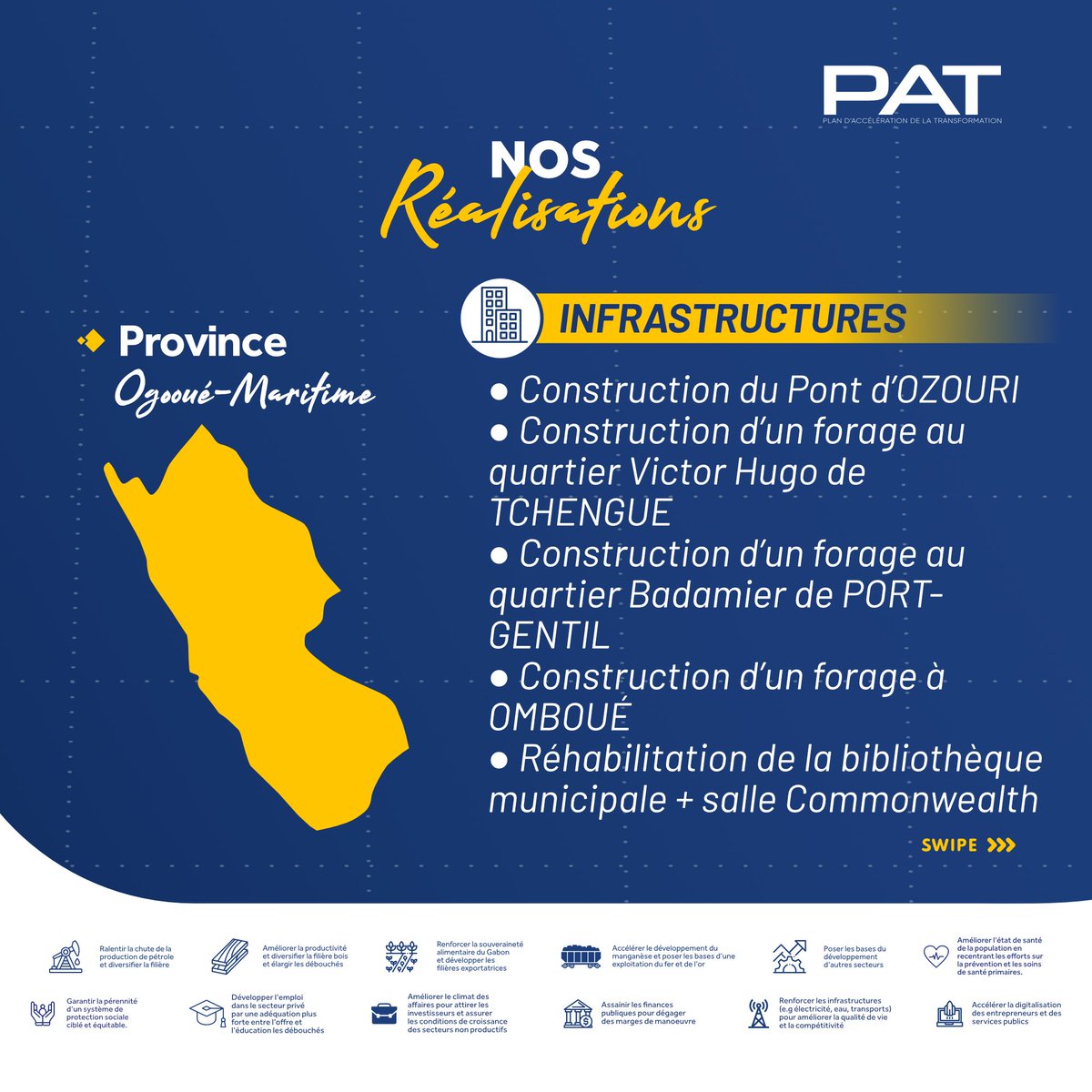 GADeveloppement's tweet photo. Réhabilitation de l'antenne provinciale de l'OPN, construction d'une école pour enfants déficients auditifs, du pont d'Ozouri ou de CIMFEP de Ntchengué, mise en place de forages.
#Gabon #TransformGabon #patgabon https://t.co/uiivhDxITg