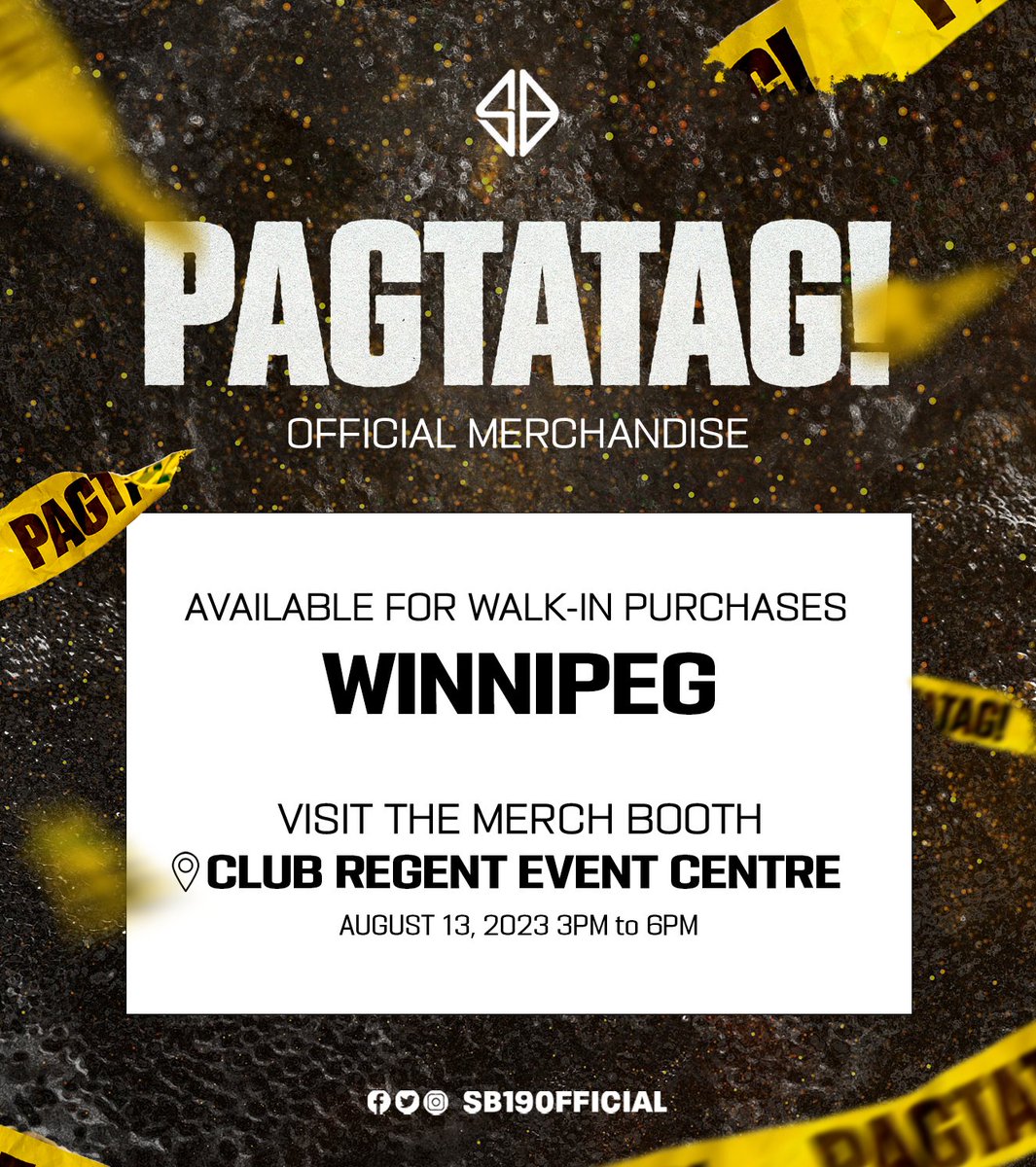 ⚠️ SB19 'PAGTATAG!' OFFICIAL MERCH WINNIPEG

Available for walk-in purchases today
📍Merch booth at Club Regent Event Centre
August 13, 2023 3PM to 6PM CT

❓Get your questions answered on
1zmerch.com/pages/faq

#SB19 #PAGTATAG #SB19PAGTATAG
#SB19PAGTATAGWorldTour…