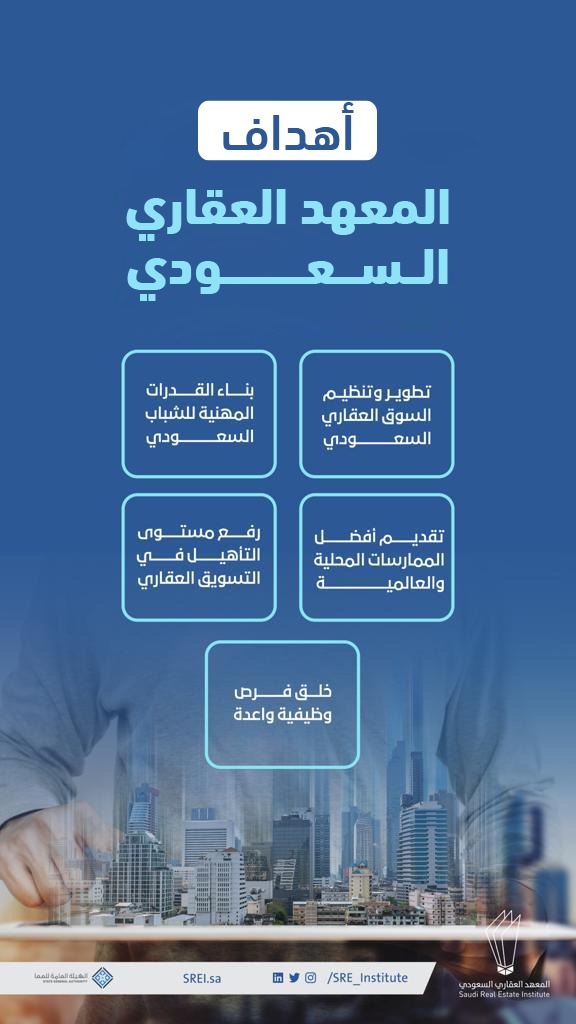 ندعوك للتعرف على مستهدفات #المعهد_العقاري السعودي في تطوير القطاع العقاري.
srei.sa