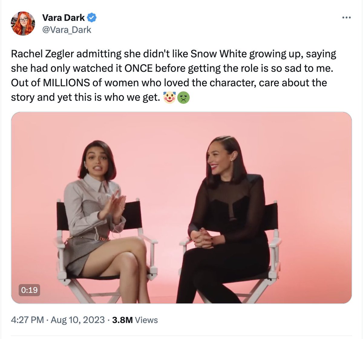 Lons's tweet photo. The idea that you have to be a hardcore fan of Snow White to play that role is BIZARRE. There's not decades of SNOW WHITE LORE to catch up on or anything. Snow White didn't "get you through your 20s." It's a goddamn folk tale, dummy. https://t.co/GnIHpN2QQG
