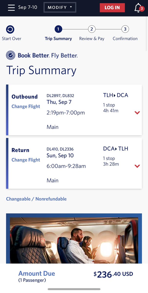 FareSkies's tweet photo. For the Delta loyalists that don’t mind a layover…

TLH to DCA as low as $237 RT with scattered dates in the month of Sept. (basic Econ as low as $177). https://t.co/vsBb12sy2P