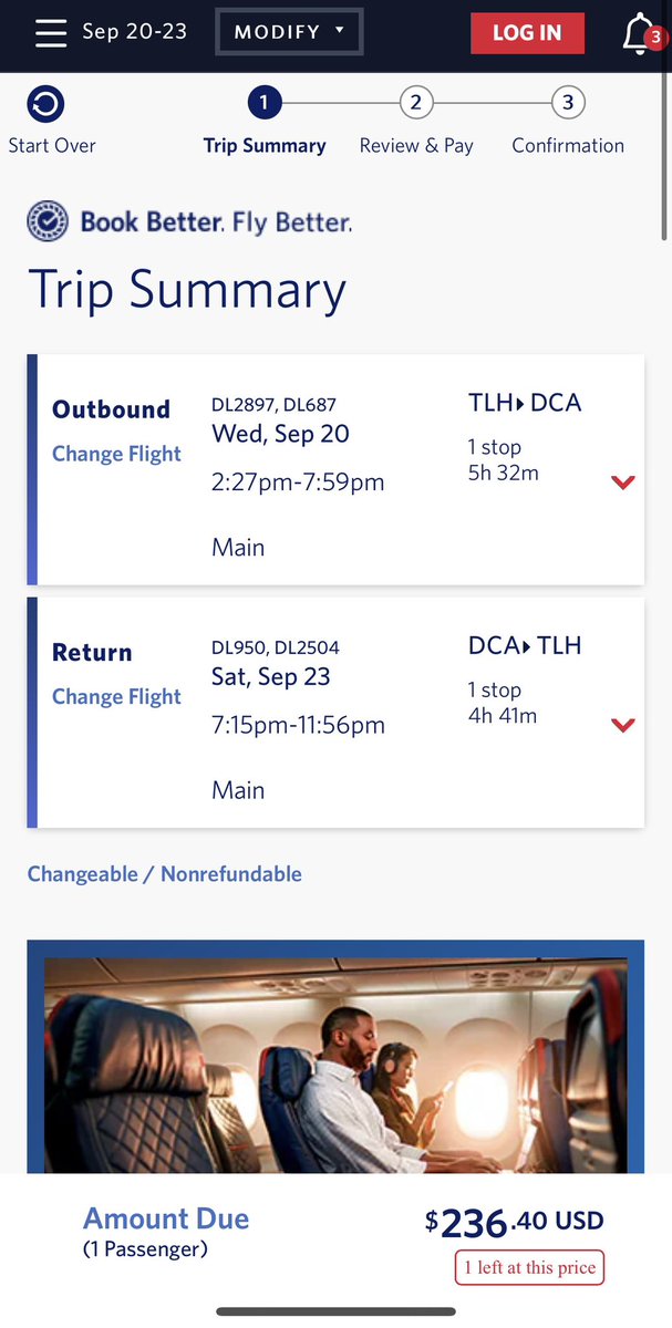 FareSkies's tweet photo. For the Delta loyalists that don’t mind a layover…

TLH to DCA as low as $237 RT with scattered dates in the month of Sept. (basic Econ as low as $177). https://t.co/vsBb12sy2P