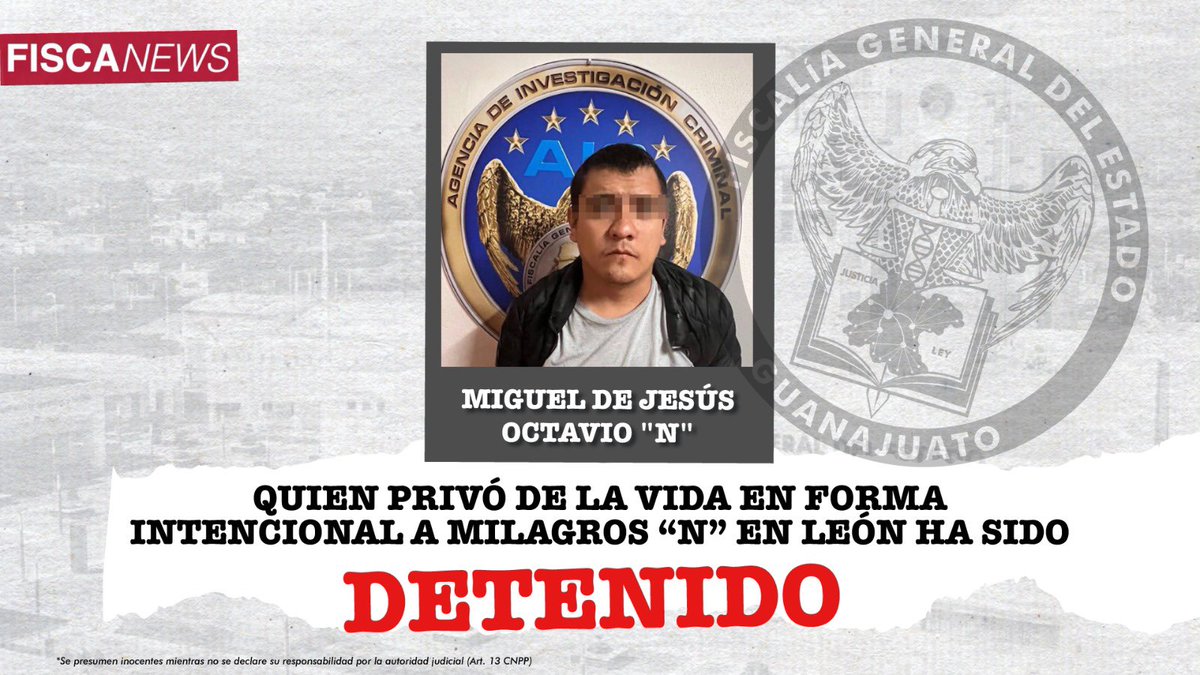 🛑#AlMomento🛑

La #FiscalíaGuanajuato imputó por FEMINICIDIO a MIGUEL DE JESÚS OCTAVIO “N” por el crimen en agravio de Milagros “N”, la defensa pidió duplicidad y el detenido se queda en prision preventiva por el delito imputado por el MP

#LaAudiencia se reanuda el 18 de agosto