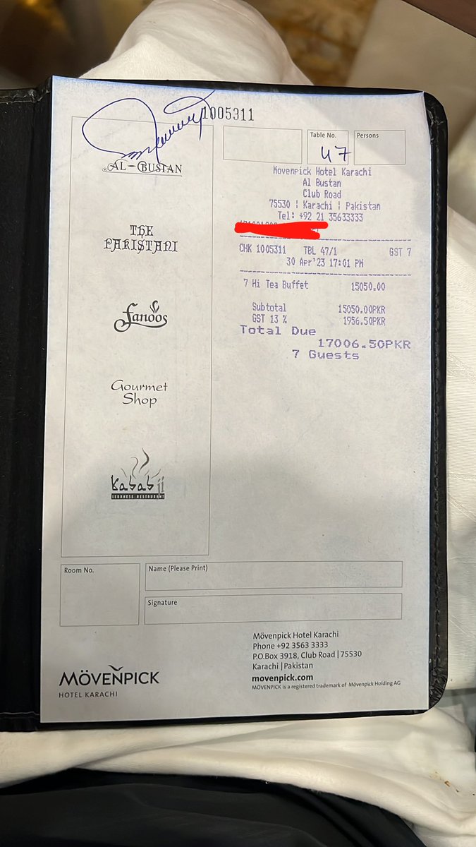 ZubairKhanPK's tweet image. Next "Al-Bustan" Restaurant inside "Movenpick" #Karachi a Five Star hotel giving invoices not integrated with SRBPOS so we asked SRB arent they integrated yet or are they doing fraud?
#TaxChoriBandKaru 

1013/n