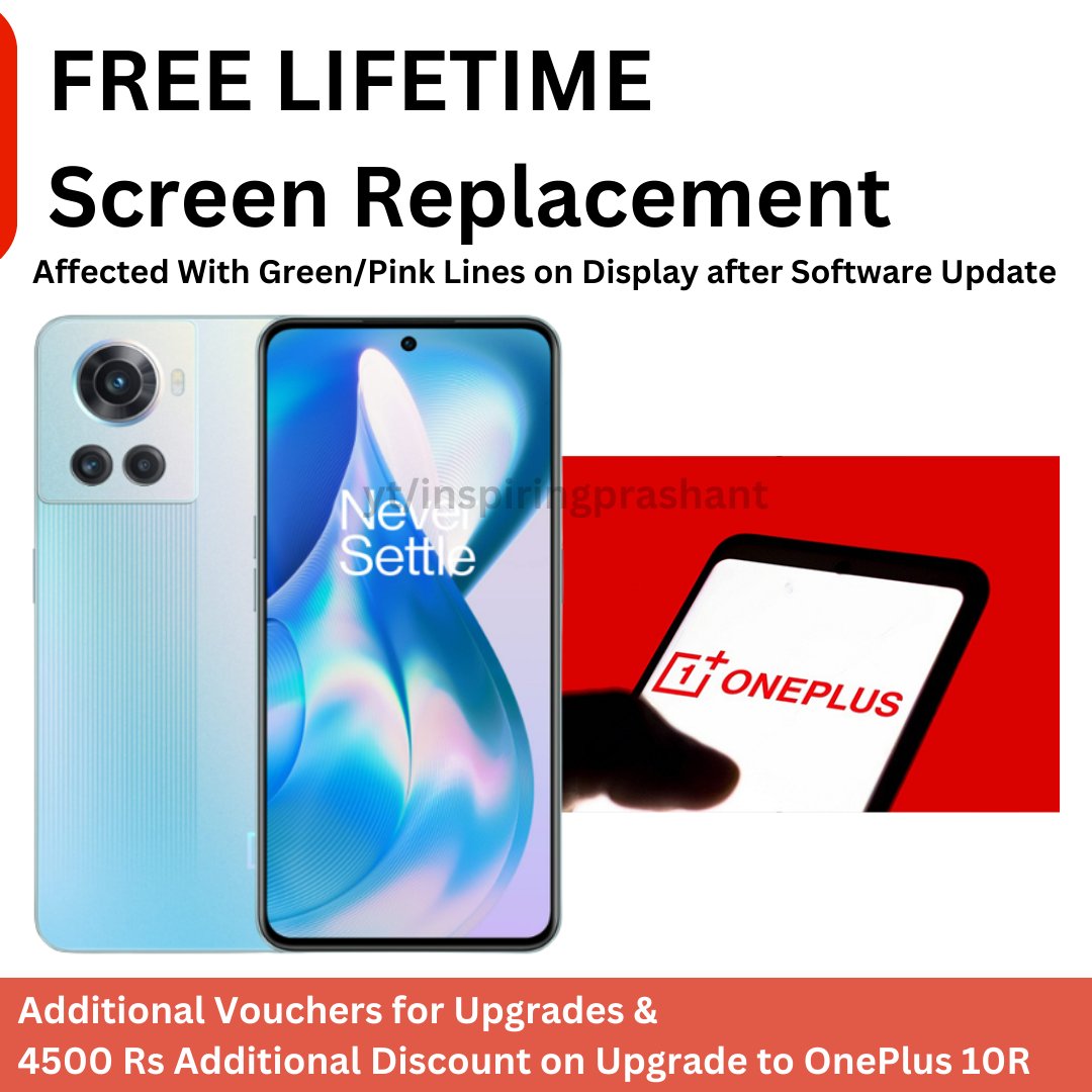 prashantbk11's tweet image. Good news for OnePlus users! 
Because they are offering lifetime Free screen replacement for green/pink line display issues.

#oneplus #oneplusscreenissue
#oneplusgreenlineissue  #lifetimewarranty #inspiringprashant #inspiringprashanttech