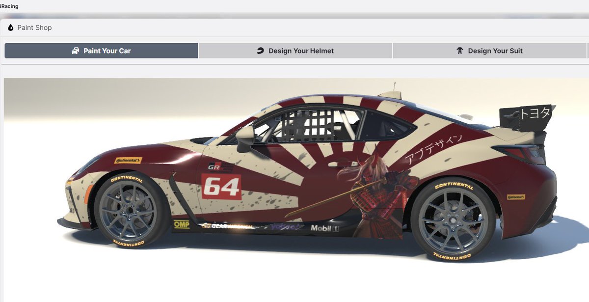 Brooksy0907's tweet photo. My last completed livery on iRacing enjoying learning the paint booth section to the game, #abDesigns #iRacing #Samurai #Toyota https://t.co/07SrlPPREP