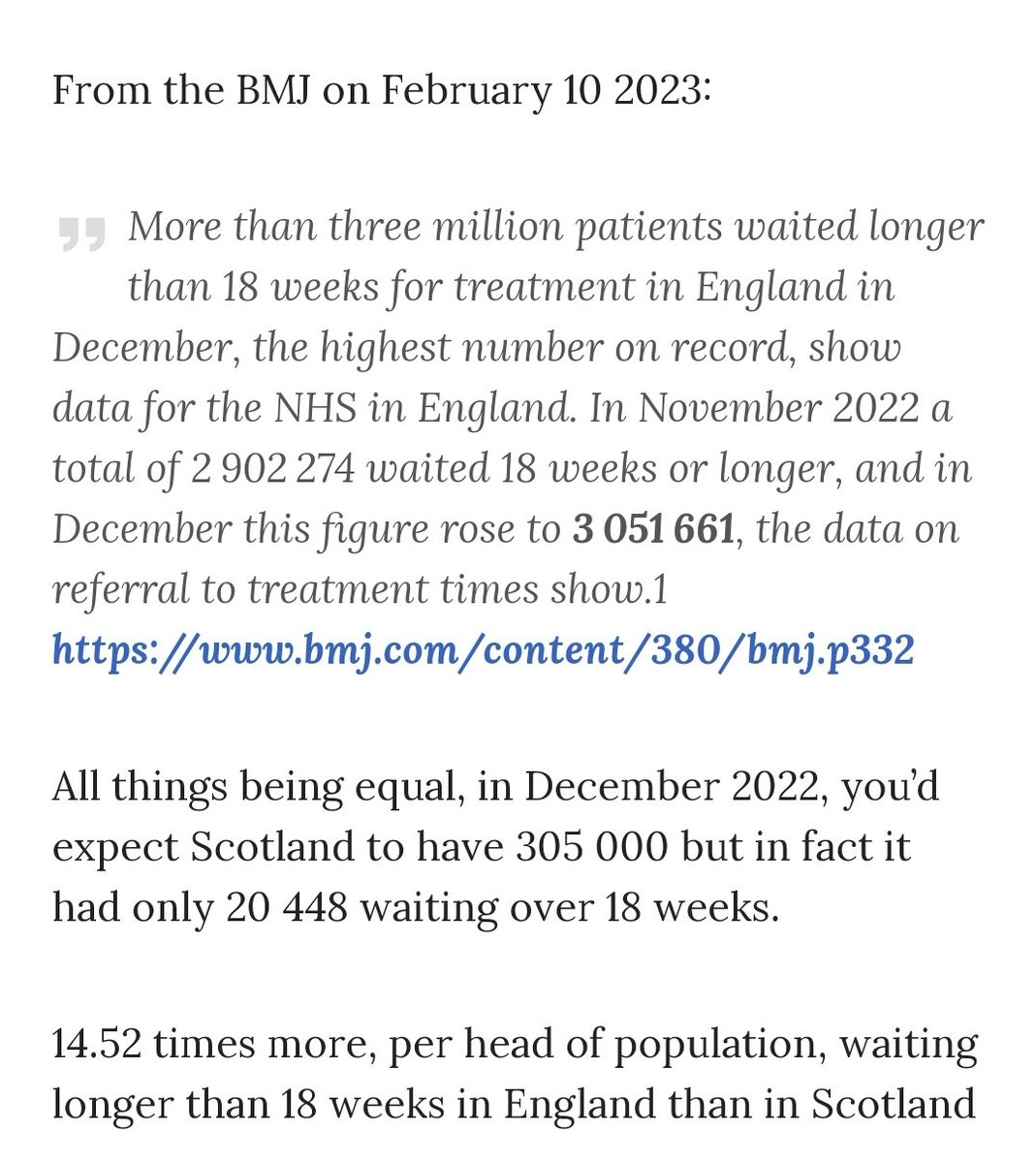 CMS481's tweet photo. Shocking revelation that NHS waiting times in England are 14.5 times greater than that in Scotland. https://t.co/7UR6wOUUxk