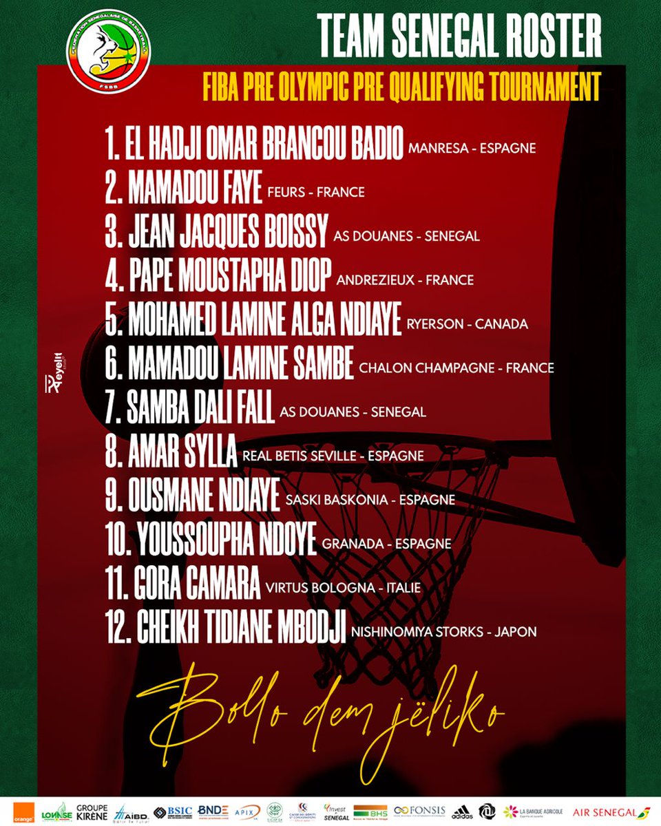 Basket_Senegal's tweet photo. Tournoi de Préqualification Olympique : Les douze lions pour la bataille de Lagos sont connus !

#basketsenegal #OQT #Prequalifying https://t.co/8V7OHBJMXc
