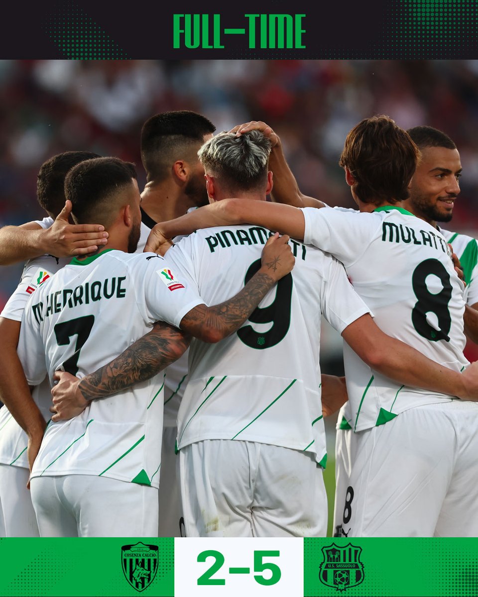 SassuoloUS's tweet photo. FINALE | #CosenzaSassuolo 2⃣-5⃣
I neroverdi superano il Cosenza nei tempi supplementari e si qualificano ai sedicesimi di #CoppaItaliaFrecciarossa 💪
#ForzaSasol 🖤💚 https://t.co/Cy7hWrGr7k