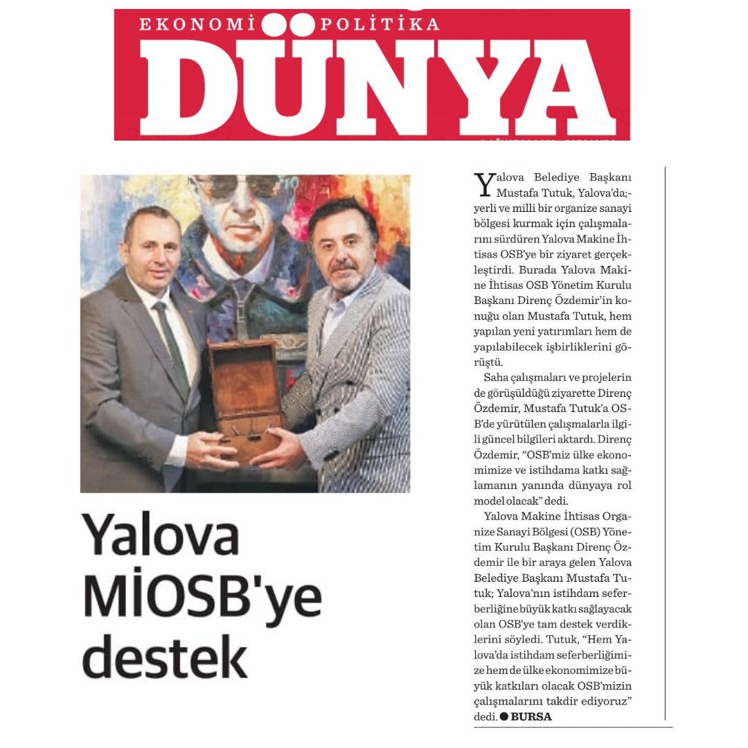 Yalova MİOSB'ye destek

@yalovabld @mustafatutuk @yalovamakineosb @direncozdemir2 @alikenansertalp @dunyagazetesii 

#işbirliği #ziyaret #istihdam #seferberlik #ekonomi #destek