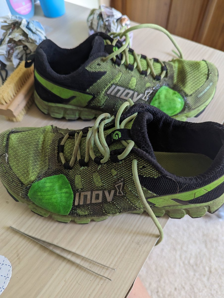 elsielou79's tweet photo. First attempt at using my @pair_ups kit to keep my old shoes on the trails a bit longer. These might look a bit more battered than my pfp but they've still got plenty of life in them yet! 💚 #shareyourpairups https://t.co/wWAacSvnR6