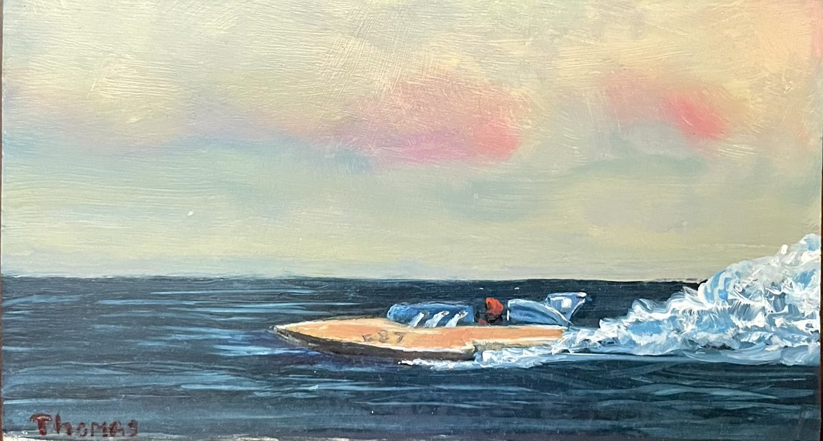 TTush5's tweet image. Vintage hydroplane- Oil on panel