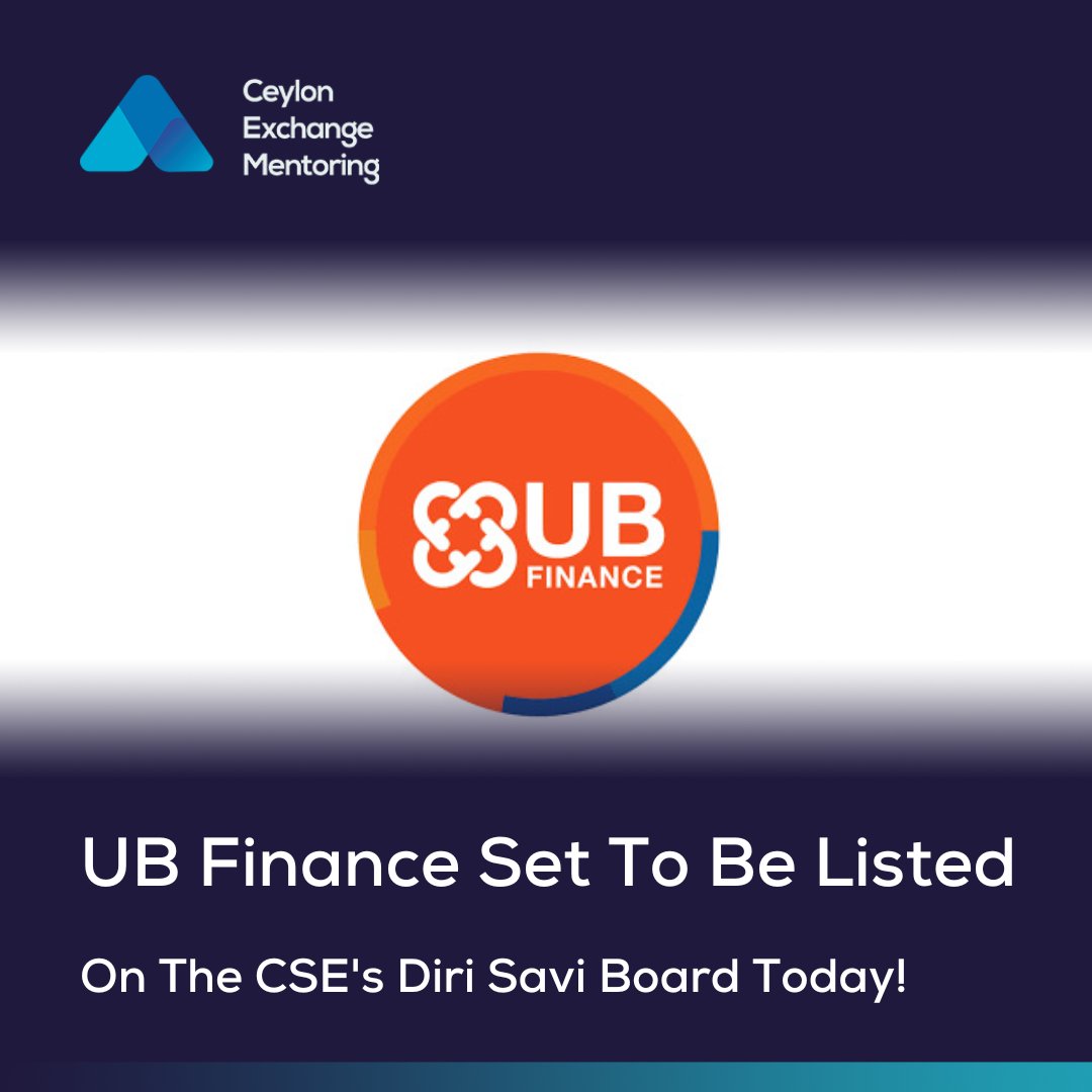 cem_lka's tweet photo. UB Finance Company is listing its Ordinary Voting Shares on CSE's Diri Savi Board today! Sector: Consumer Finance Services. Shares on offer: 2.75B. Share code: UBF-N-0000. #FinanceNews #CSEListing #UBF #CSE https://t.co/qDJetzQaqs
