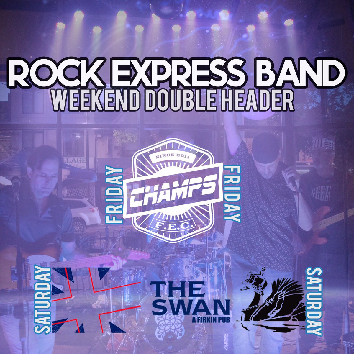 RockExpressBand's tweet photo. Rock Express blazes a 50km trail starting this Friday night in Milton at Champs FEC. First set 8pm sharp.

📍300 Bronte Street South, Milton. @ChampsFEC

The hits continue Saturday in Toronto at The Swan: A Firkin Pub.  First set 9pm.

📍2205 Bloor Street West, Toronto. https://t.co/aeRGB50UMp