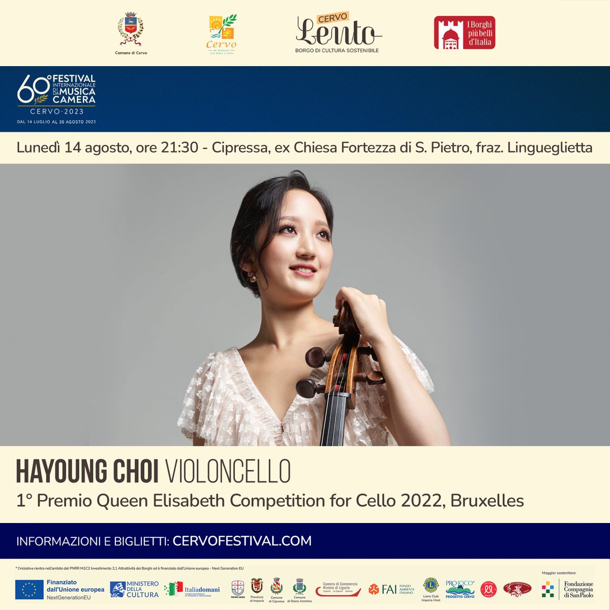 Cervo Festival (@cervofestival) on Twitter photo ๐๐๐๐๐๐๐ ๐๐๐๐, ๐ฏ๐ข๐จ๐ฅ๐จ๐ง๐๐๐ฅ๐ฅ๐จ
๐ยฐ ๐๐ซ๐๐ฆ๐ข๐จ ๐๐ฎ๐๐๐ง ๐๐ฅ๐ข๐ฌ๐๐๐๐ญ๐ก ๐๐จ๐ฆ๐ฉ๐๐ญ๐ข๐ญ๐ข๐จ๐ง ๐๐จ๐ซ ๐๐๐ฅ๐ฅ๐จ ๐๐๐๐
Lunedรฌ 14 agosto, ore 21:30
Cipressa, Ex Chiesa Fortezza di San Pietro, Lingueglietta
INFO: bit.ly/HayoungChoi
#cervofestival ๐๐๐๐๐๐๐ ๐๐๐๐, ๐ฏ๐ข๐จ๐ฅ๐จ๐ง๐๐๐ฅ๐ฅ๐จ
๐ยฐ ๐๐ซ๐๐ฆ๐ข๐จ ๐๐ฎ๐๐๐ง ๐๐ฅ๐ข๐ฌ๐๐๐๐ญ๐ก ๐๐จ๐ฆ๐ฉ๐๐ญ๐ข๐ญ๐ข๐จ๐ง ๐๐จ๐ซ ๐๐๐ฅ๐ฅ๐จ ๐๐๐๐
Lunedรฌ 14 agosto, ore 21:30
Cipressa, Ex Chiesa Fortezza di San Pietro, Lingueglietta
INFO: bit.ly/HayoungChoi
#cervofestival
