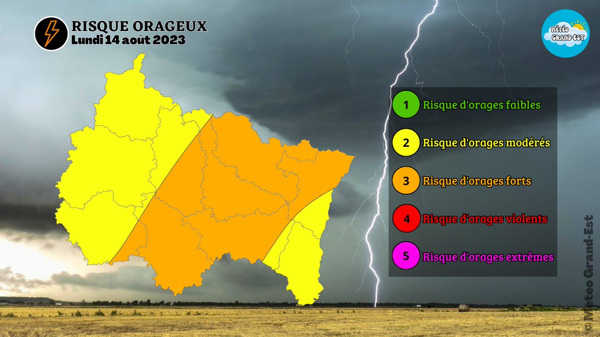⛈️ - #Orages : Quelques orages circuleront dès ce matin sur le #GrandEst mais c'est en soirée et nuit prochaine que des orages forts éclateront particulièrement sur la #Lorraine.
Ils seront accompagnés de fortes pluies, de rafales de vent et de grêle.