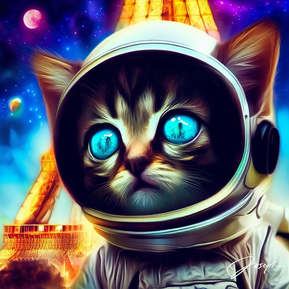 Parlez-vous Francais?...Aliens at the Eiffel Tower! Fear not humans, we come in peace. #CatsOfTwitter #digitalart #UFOs